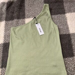 Nasty Gal Light Green One-Shoulder Tank Top